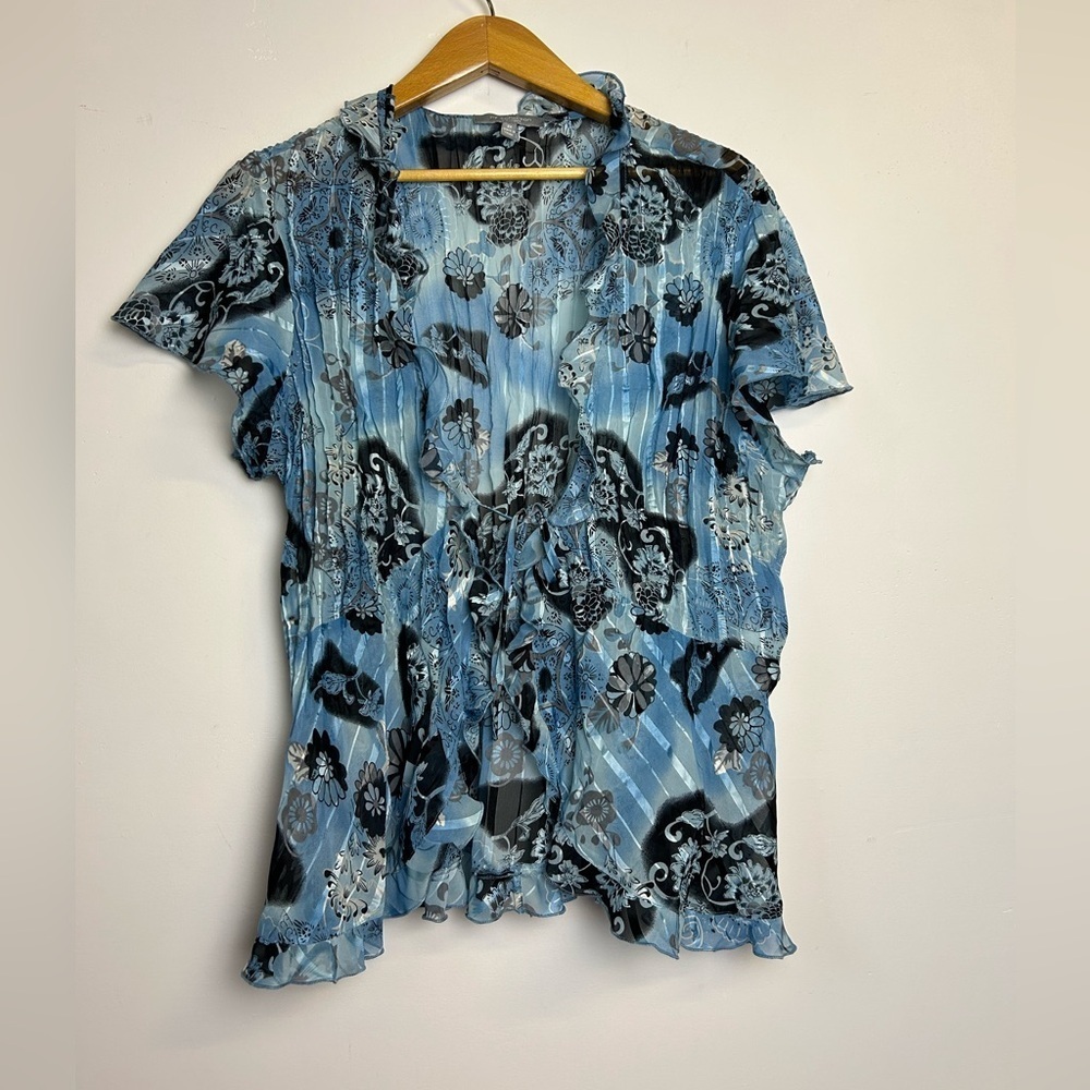 VTG Y2K Ny Collection Plus Size 2X Fairy Sheer Artsy Cardigan Top Blouse Floral
